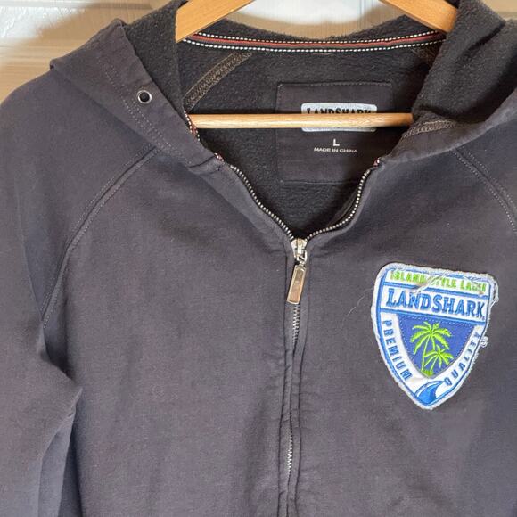 Mens Landshark Dark Gray Distressed Hooded full zip Sweatshirt Large - Picture 10 of 10